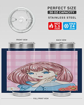 Cute and beautiful princess pink short hair tumbler, showcasing a vibrant design with a charming anime character.