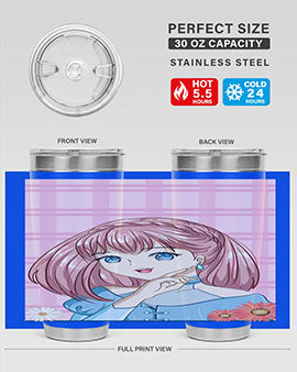 Cute and beautiful princess pink short hair tumbler, showcasing a vibrant design with a charming anime character.