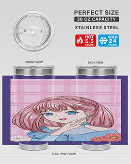 Cute and beautiful princess pink short hair tumbler, showcasing a vibrant design with a charming anime character.