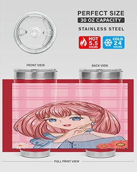 Cute and beautiful princess pink short hair tumbler, showcasing a vibrant design with a charming anime character.