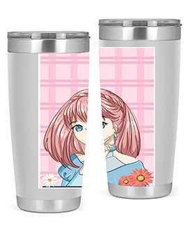 Cute and beautiful princess pink short hair tumbler, showcasing a vibrant design with a charming anime character.