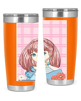 Cute and beautiful princess pink short hair tumbler, showcasing a vibrant design with a charming anime character.