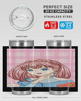 Cute and beautiful princess pink short hair tumbler, showcasing a vibrant design with a charming anime character.