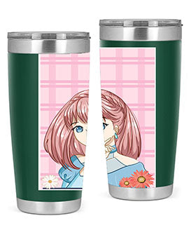 Cute and beautiful princess pink short hair tumbler, showcasing a vibrant design with a charming anime character.