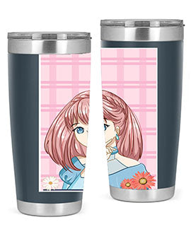Cute and beautiful princess pink short hair tumbler, showcasing a vibrant design with a charming anime character.