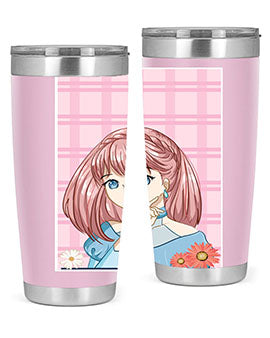 Cute and beautiful princess pink short hair tumbler, showcasing a vibrant design with a charming anime character.