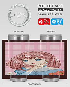 Cute and beautiful princess pink short hair tumbler, showcasing a vibrant design with a charming anime character.