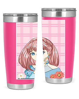 Cute and beautiful princess pink short hair tumbler, showcasing a vibrant design with a charming anime character.