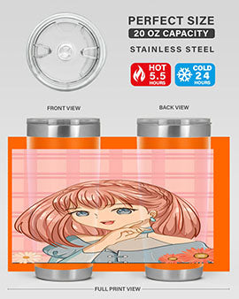 Cute and beautiful princess pink short hair tumbler, showcasing a vibrant design with a charming anime character.
