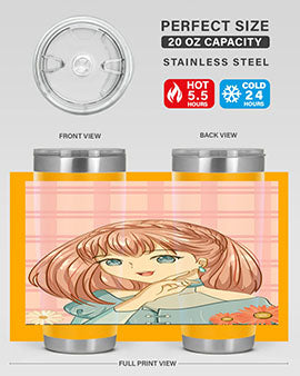 Cute and beautiful princess pink short hair tumbler, showcasing a vibrant design with a charming anime character.