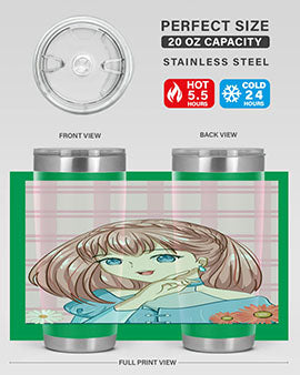 Cute and beautiful princess pink short hair tumbler, showcasing a vibrant design with a charming anime character.