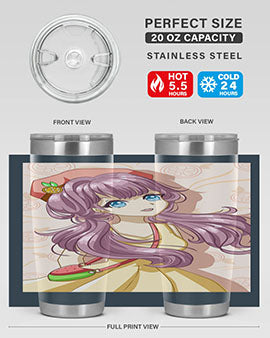 Cute and happy girl in summertime with fruit theme on a stylish tumbler, showcasing vibrant colors and a fun design.