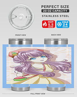 Cute and happy girl in summertime with fruit theme on a stylish tumbler, showcasing vibrant colors and a fun design.