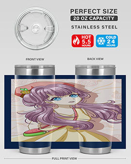 Cute and happy girl in summertime with fruit theme on a stylish tumbler, showcasing vibrant colors and a fun design.