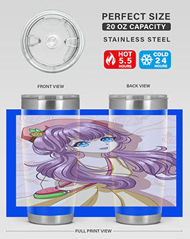 Cute and happy girl in summertime with fruit theme on a stylish tumbler, showcasing vibrant colors and a fun design.