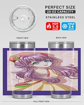 Cute and happy girl in summertime with fruit theme on a stylish tumbler, showcasing vibrant colors and a fun design.