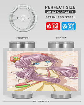 Cute and happy girl in summertime with fruit theme on a stylish tumbler, showcasing vibrant colors and a fun design.