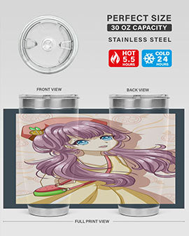 Cute and happy girl in summertime with fruit theme on a stylish tumbler, showcasing vibrant colors and a fun design.