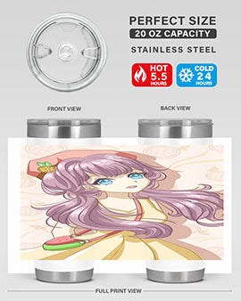 Cute and happy girl in summertime with fruit theme on a stylish tumbler, showcasing vibrant colors and a fun design.