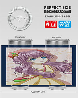 Cute and happy girl in summertime with fruit theme on a stylish tumbler, showcasing vibrant colors and a fun design.