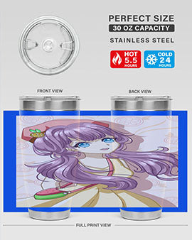 Cute and happy girl in summertime with fruit theme on a stylish tumbler, showcasing vibrant colors and a fun design.