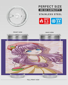 Cute and happy girl in summertime with fruit theme on a stylish tumbler, showcasing vibrant colors and a fun design.