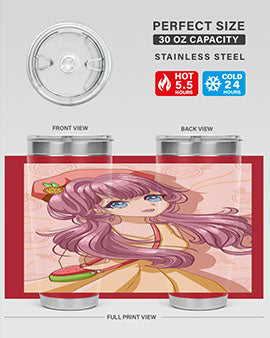 Cute and happy girl in summertime with fruit theme on a stylish tumbler, showcasing vibrant colors and a fun design.