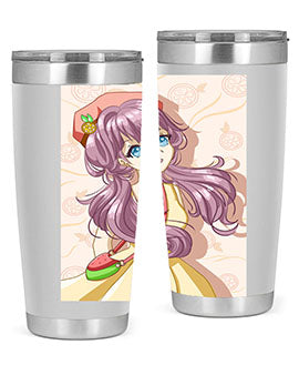 Cute and happy girl in summertime with fruit theme on a stylish tumbler, showcasing vibrant colors and a fun design.