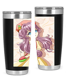 Cute and happy girl in summertime with fruit theme on a stylish tumbler, showcasing vibrant colors and a fun design.