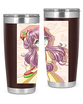 Cute and happy girl in summertime with fruit theme on a stylish tumbler, showcasing vibrant colors and a fun design.
