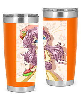Cute and happy girl in summertime with fruit theme on a stylish tumbler, showcasing vibrant colors and a fun design.