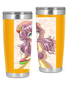 Cute and happy girl in summertime with fruit theme on a stylish tumbler, showcasing vibrant colors and a fun design.