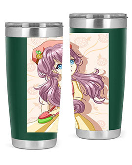 Cute and happy girl in summertime with fruit theme on a stylish tumbler, showcasing vibrant colors and a fun design.