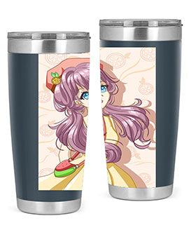 Cute and happy girl in summertime with fruit theme on a stylish tumbler, showcasing vibrant colors and a fun design.