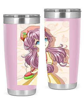 Cute and happy girl in summertime with fruit theme on a stylish tumbler, showcasing vibrant colors and a fun design.