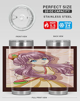 Cute and happy girl in summertime with fruit theme on a stylish tumbler, showcasing vibrant colors and a fun design.