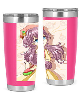 Cute and happy girl in summertime with fruit theme on a stylish tumbler, showcasing vibrant colors and a fun design.