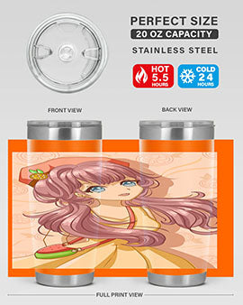 Cute and happy girl in summertime with fruit theme on a stylish tumbler, showcasing vibrant colors and a fun design.