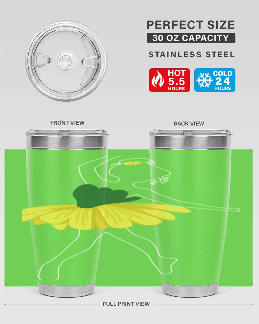 Cute Ballet Ballerino Girls Dancing Ballet Tumbler featuring a charming ballet design, made of stainless steel with a drink-thru lid.