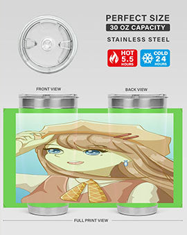 Cute beautiful and funny girl with hat 66# design on a 20oz stainless steel tumbler, showcasing vibrant colors and a stylish look.