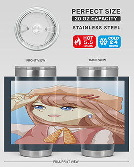 Cute beautiful and funny girl with hat 66# design on a 20oz stainless steel tumbler, showcasing vibrant colors and a stylish look.