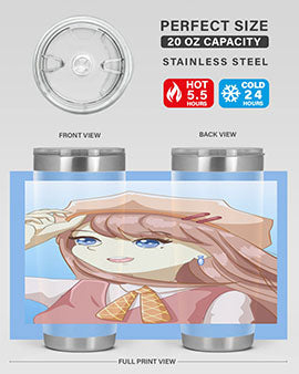 Cute beautiful and funny girl with hat 66# design on a 20oz stainless steel tumbler, showcasing vibrant colors and a stylish look.