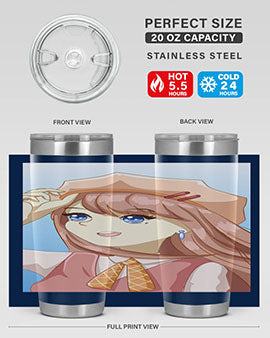 Cute beautiful and funny girl with hat 66# design on a 20oz stainless steel tumbler, showcasing vibrant colors and a stylish look.