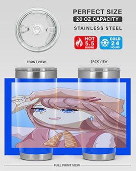 Cute beautiful and funny girl with hat 66# design on a 20oz stainless steel tumbler, showcasing vibrant colors and a stylish look.