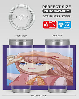 Cute beautiful and funny girl with hat 66# design on a 20oz stainless steel tumbler, showcasing vibrant colors and a stylish look.