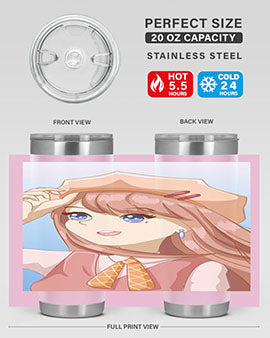 Cute beautiful and funny girl with hat 66# design on a 20oz stainless steel tumbler, showcasing vibrant colors and a stylish look.