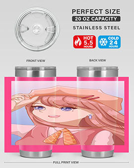 Cute beautiful and funny girl with hat 66# design on a 20oz stainless steel tumbler, showcasing vibrant colors and a stylish look.