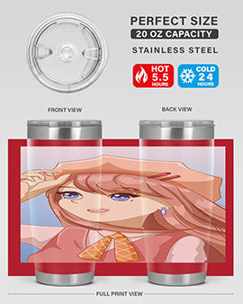 Cute beautiful and funny girl with hat 66# design on a 20oz stainless steel tumbler, showcasing vibrant colors and a stylish look.