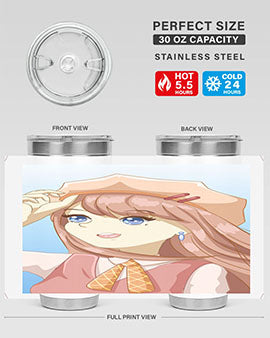 Cute beautiful and funny girl with hat 66# design on a 20oz stainless steel tumbler, showcasing vibrant colors and a stylish look.