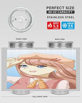 Cute beautiful and funny girl with hat 66# design on a 20oz stainless steel tumbler, showcasing vibrant colors and a stylish look.